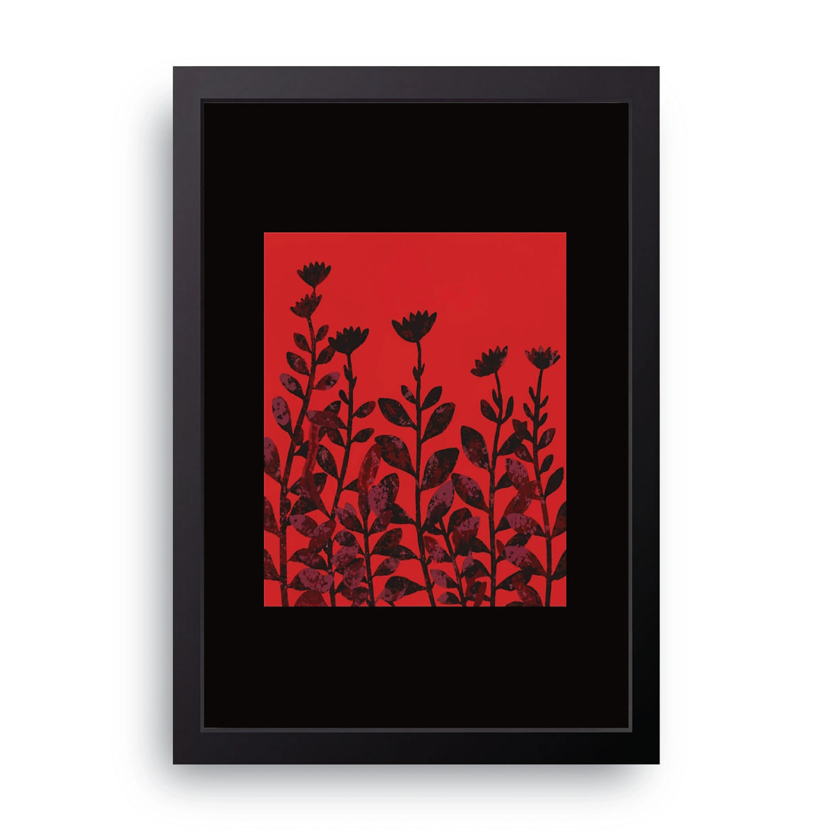 Red Wildflowers Silhouette Frame